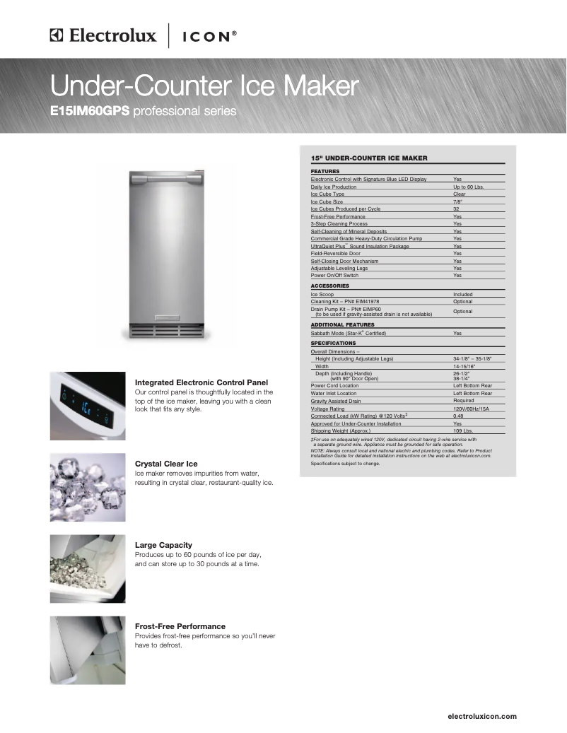 Page n°1 - Fiche technique Electrolux E15IM60GPS