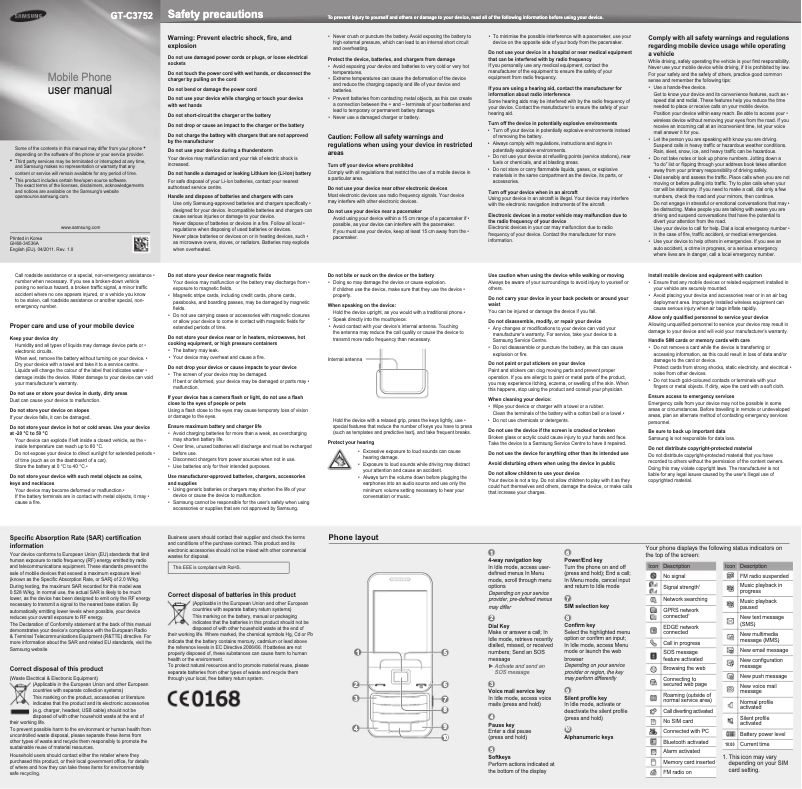 Page 1 de la notice Manuel utilisateur Samsung C3752