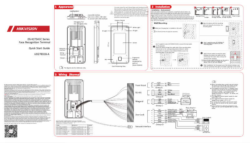 Page 1 de la notice Guide de démarrage rapide Hikvision DS-K1T341CMFW