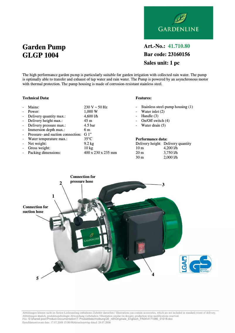 Image de la première page du manuel de l'appareil GLGP 1004