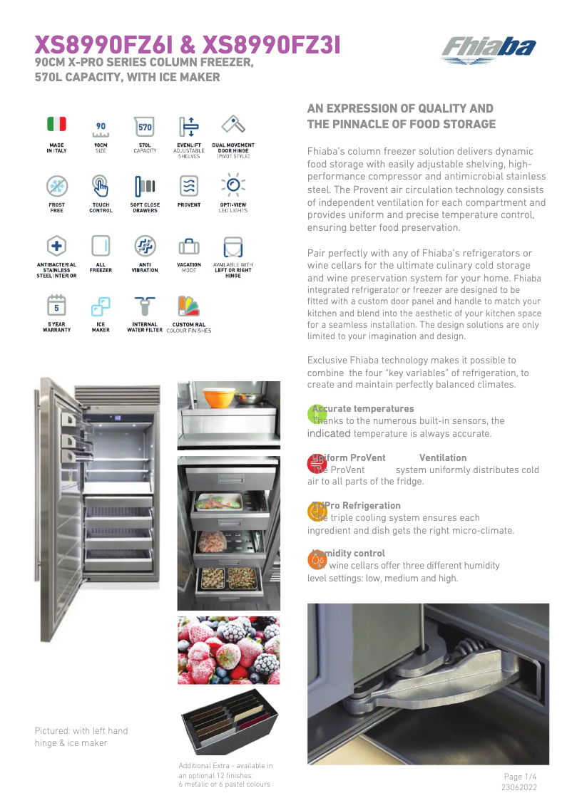 Page 1 de la notice Fiche technique Fhiaba XS8990FZ6IA