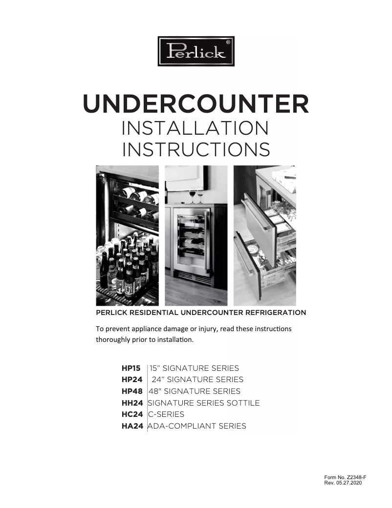 Page 1 de la notice Guide d'installation Perlick C-Series HC24RB35