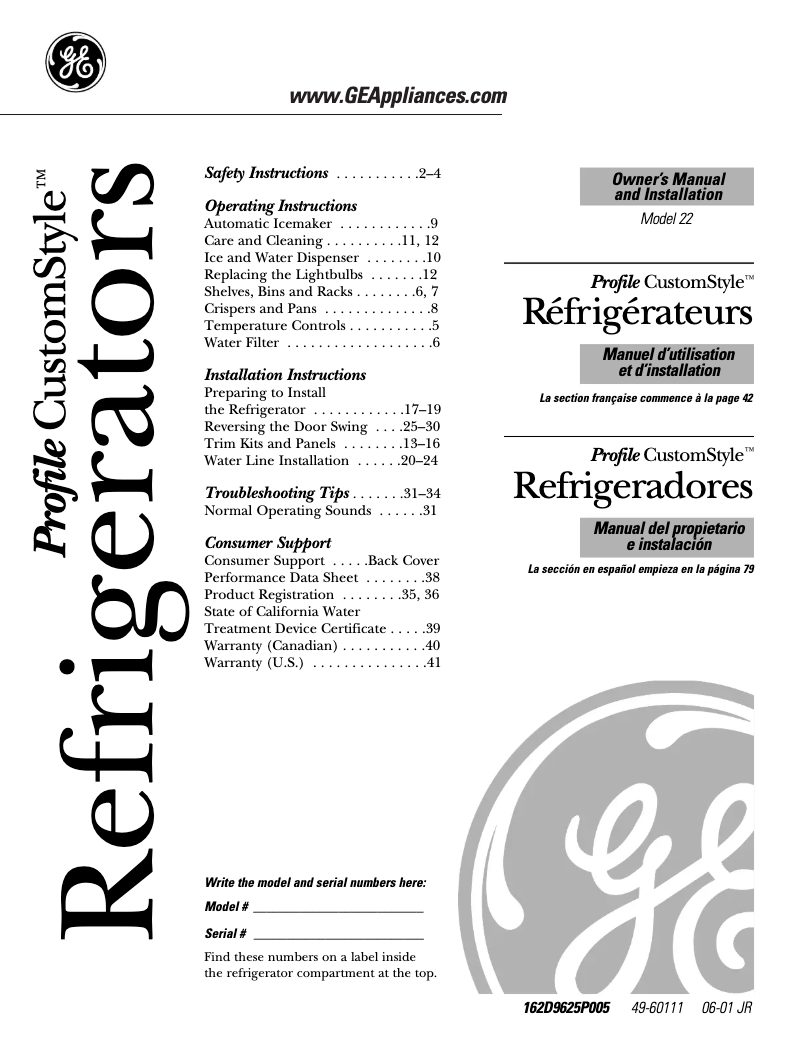 Page 1 de la notice Guide d'installation GE Profile CustomStyle PTI22MBMLBB