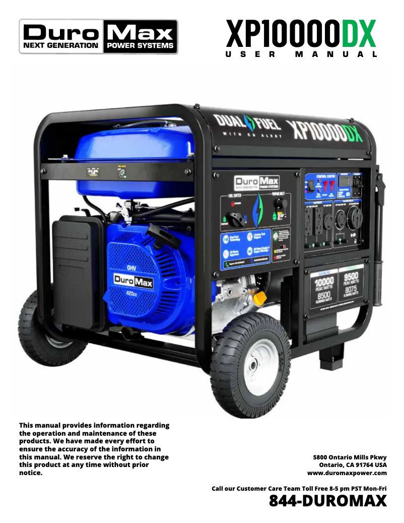 Page n°1 - Manuel utilisateur DuroMax XP10000DX