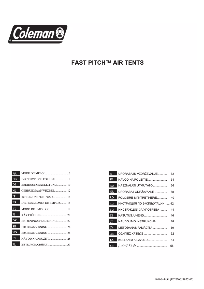 Page 1 de la notice Manuel utilisateur Coleman Air Valdes 4