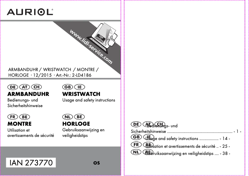 Image de la première page du manuel de l'appareil IAN 273770
