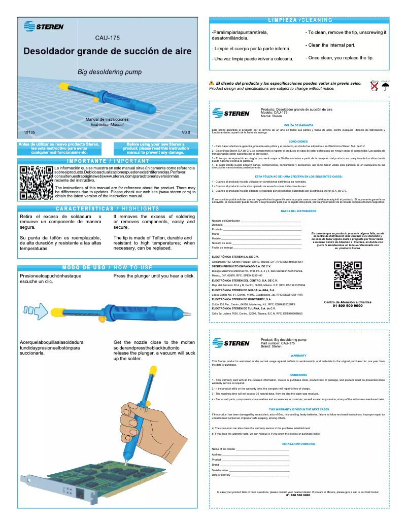 Image de la première page du manuel de l'appareil CAU-175