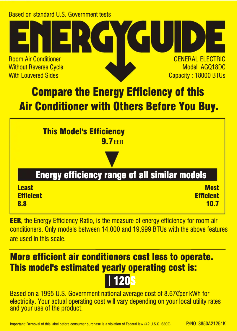 Page n°1 - Label énergétique GE AGQ18DC