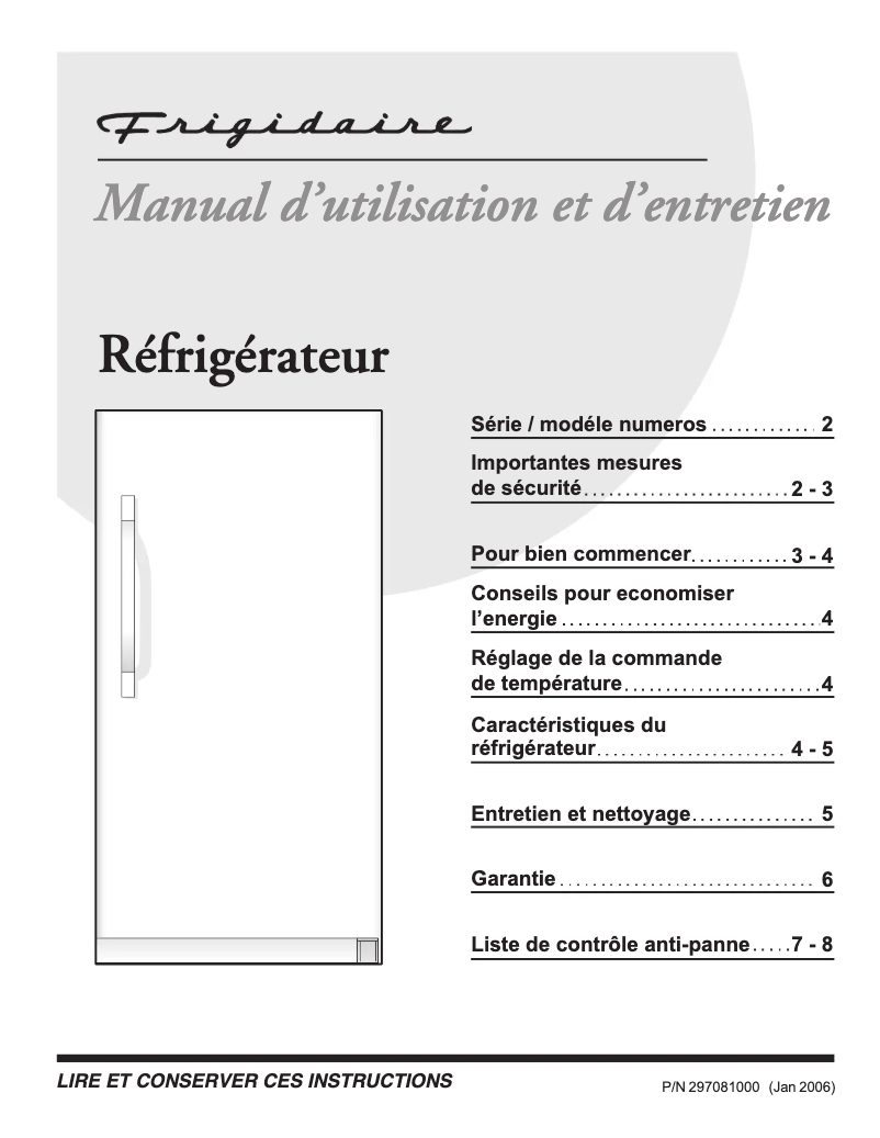 Page n°1 - Manuel utilisateur Frigidaire FRU1767GW