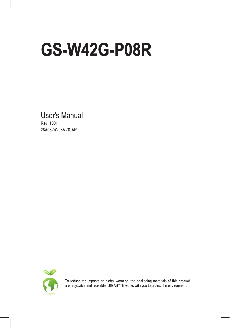 Page 1 de la notice Manuel utilisateur Gigabyte W42G-P08R