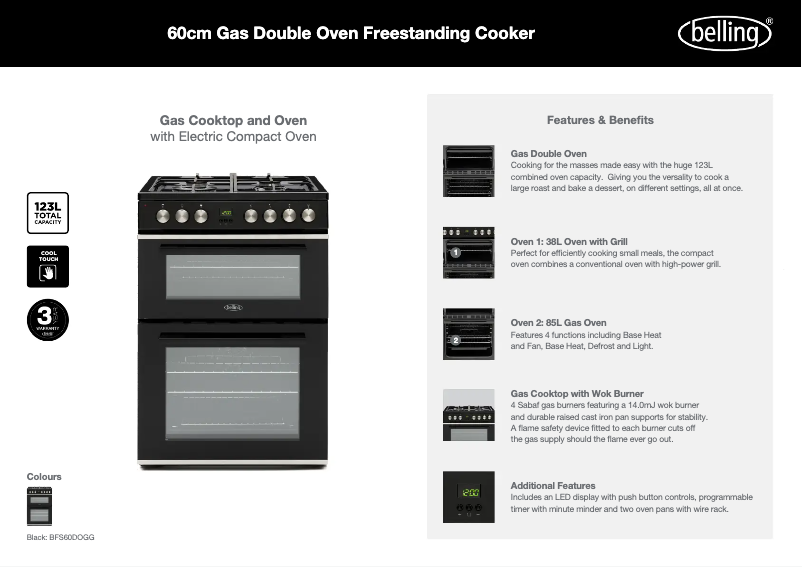 Page 1 de la notice Fiche technique Belling BFS60DOGG
