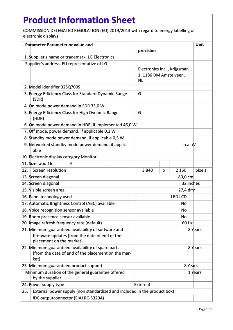 Página 1 del manual Manual de usuario LG 32SQ700S