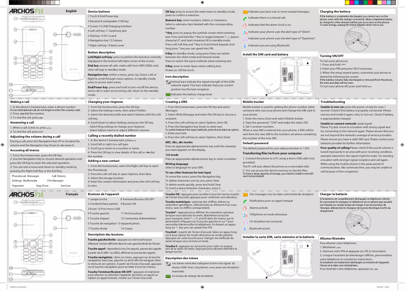 Page 1 de la notice Mode d'emploi Archos F18