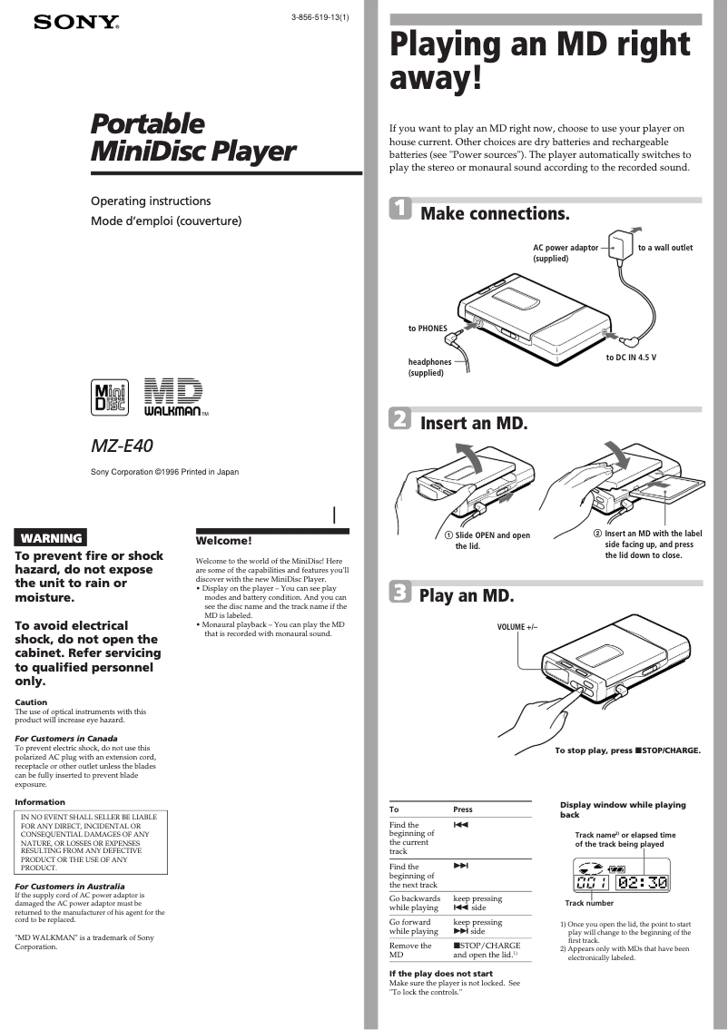 Image de la première page du manuel de l'appareil MZ-E40