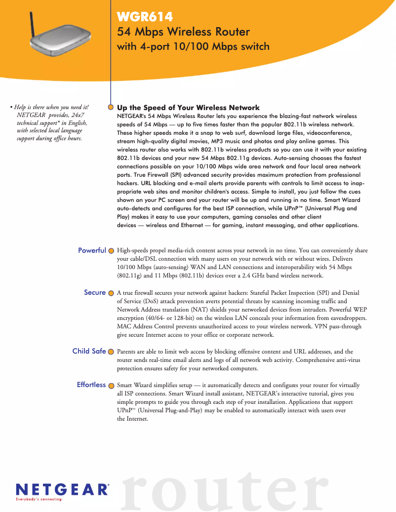 Page 1 de la notice Fiche technique Netgear WGR614v5