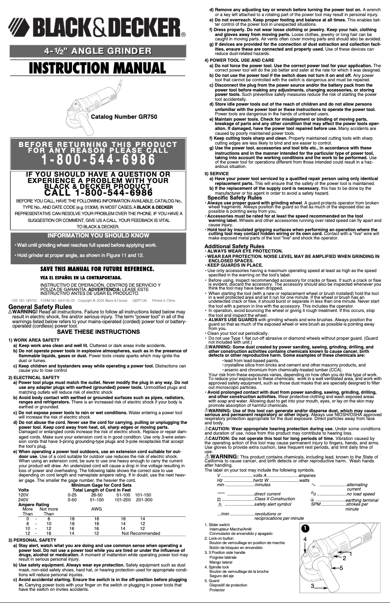 Page 1 de la notice Manuel utilisateur Black & Decker GR750