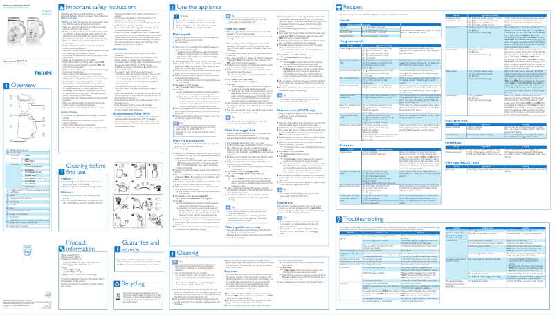 Page 1 de la notice Manuel utilisateur Philips Avance Collection HD2072