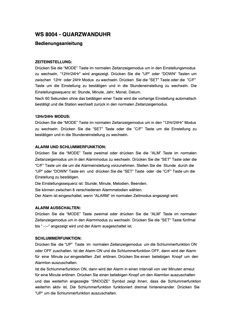 Page n°1 - Manuel utilisateur Techno Line WS 8004