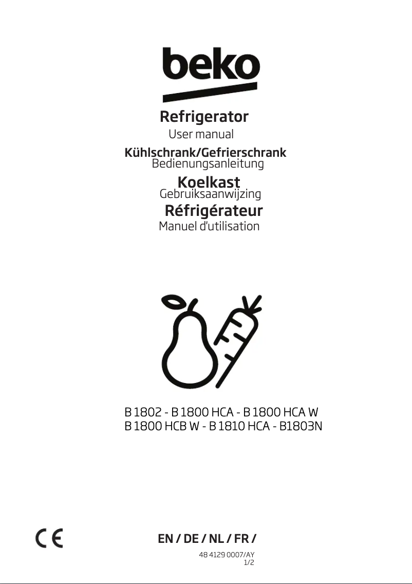 Page 1 de la notice Manuel utilisateur Beko B 1803 N