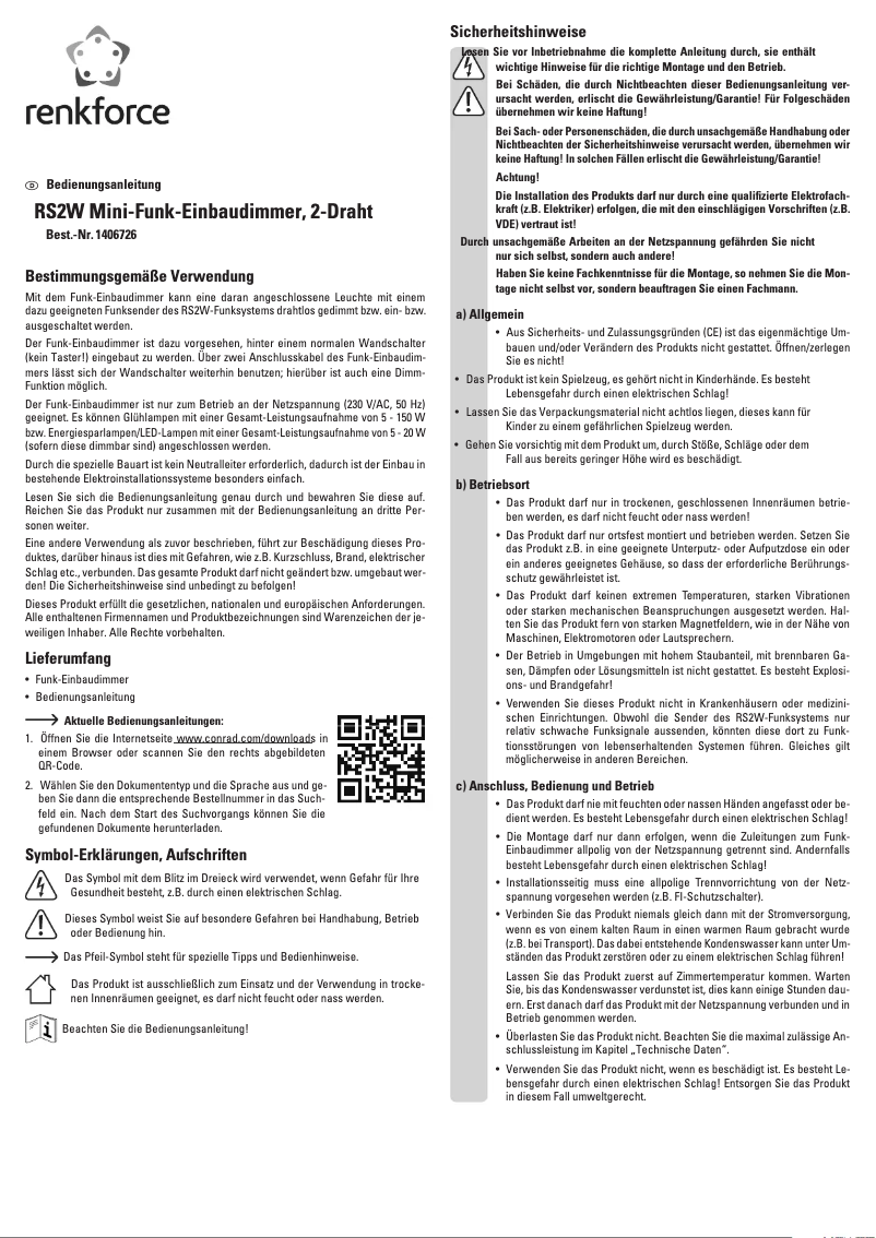 Page 1 de la notice Manuel utilisateur Renkforce RS2W Mini