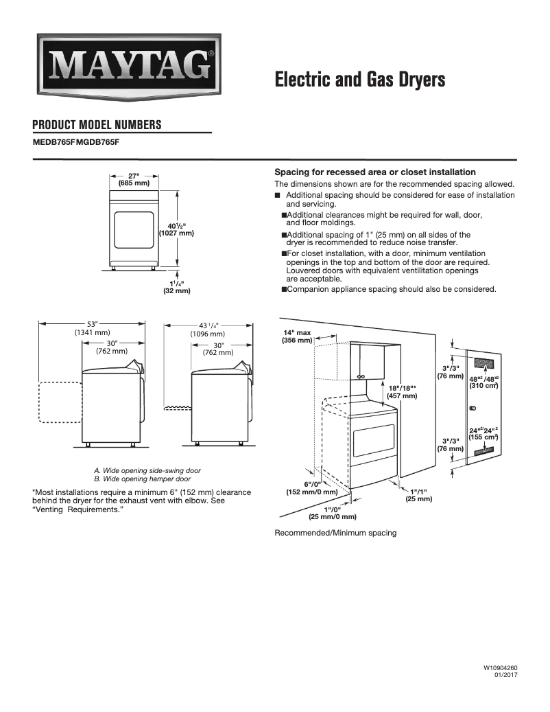 Page n°1 - Fiche technique Maytag MEDB765F
