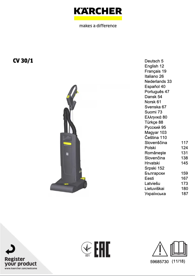 Page n°1 - Manuel utilisateur Kärcher CV 30/1
