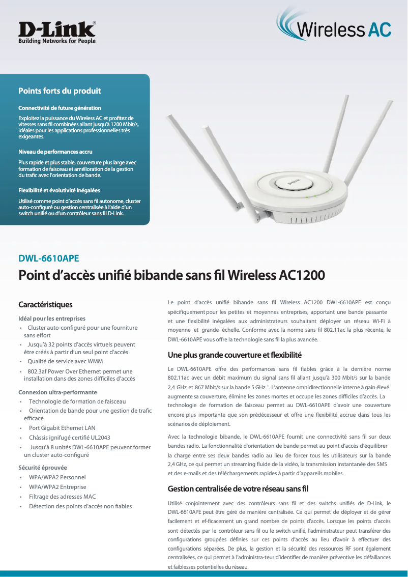Page 1 de la notice Fiche technique D-Link DWL-6610APE
