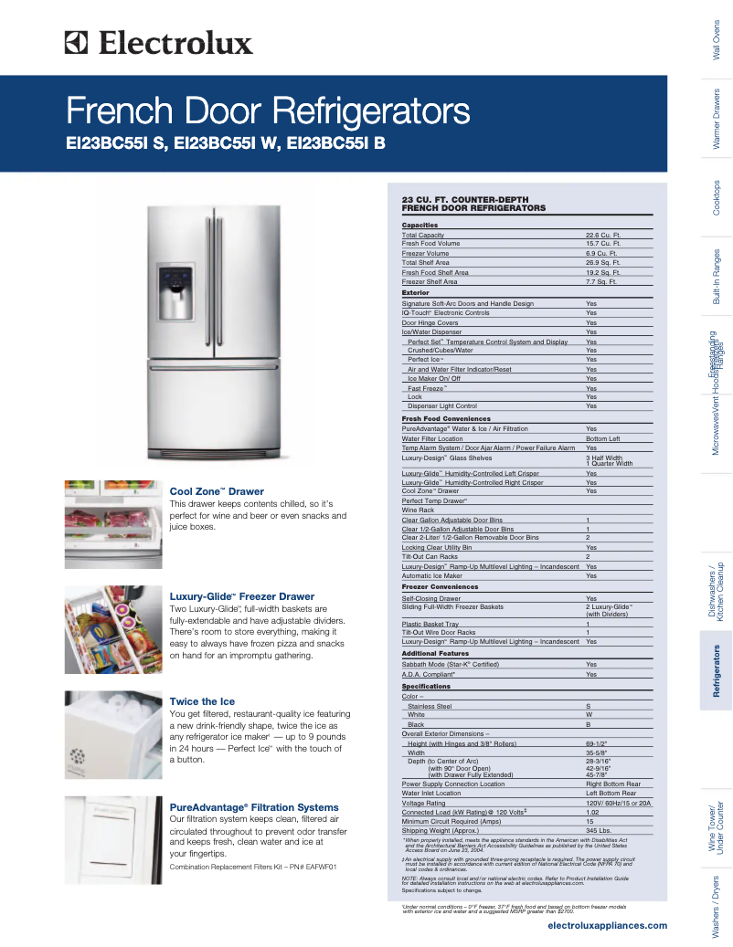 Page 1 de la notice Fiche technique Electrolux EI23BC55IB