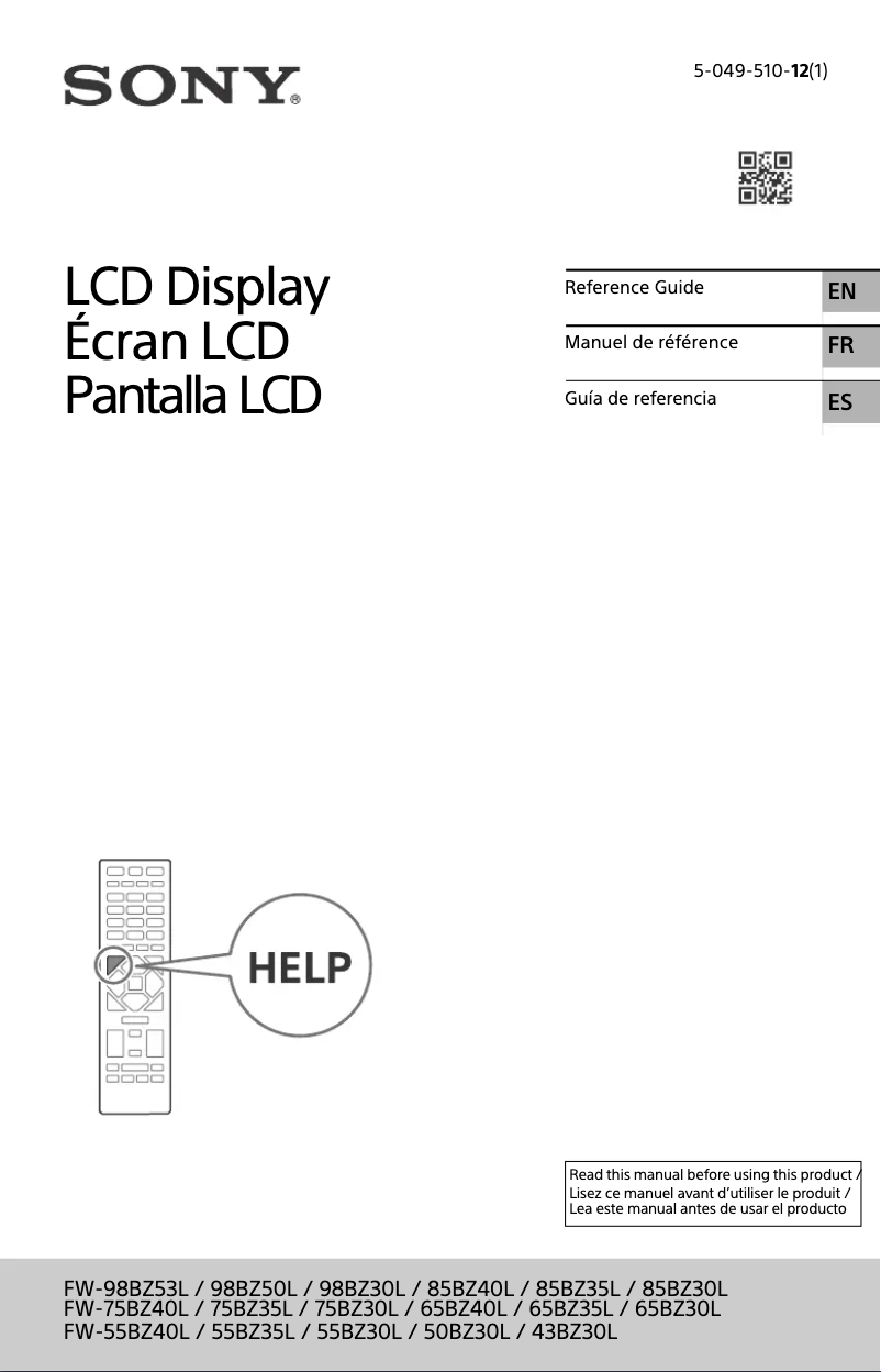 Page 1 de la notice Manuel utilisateur Sony FW-65BZ35L