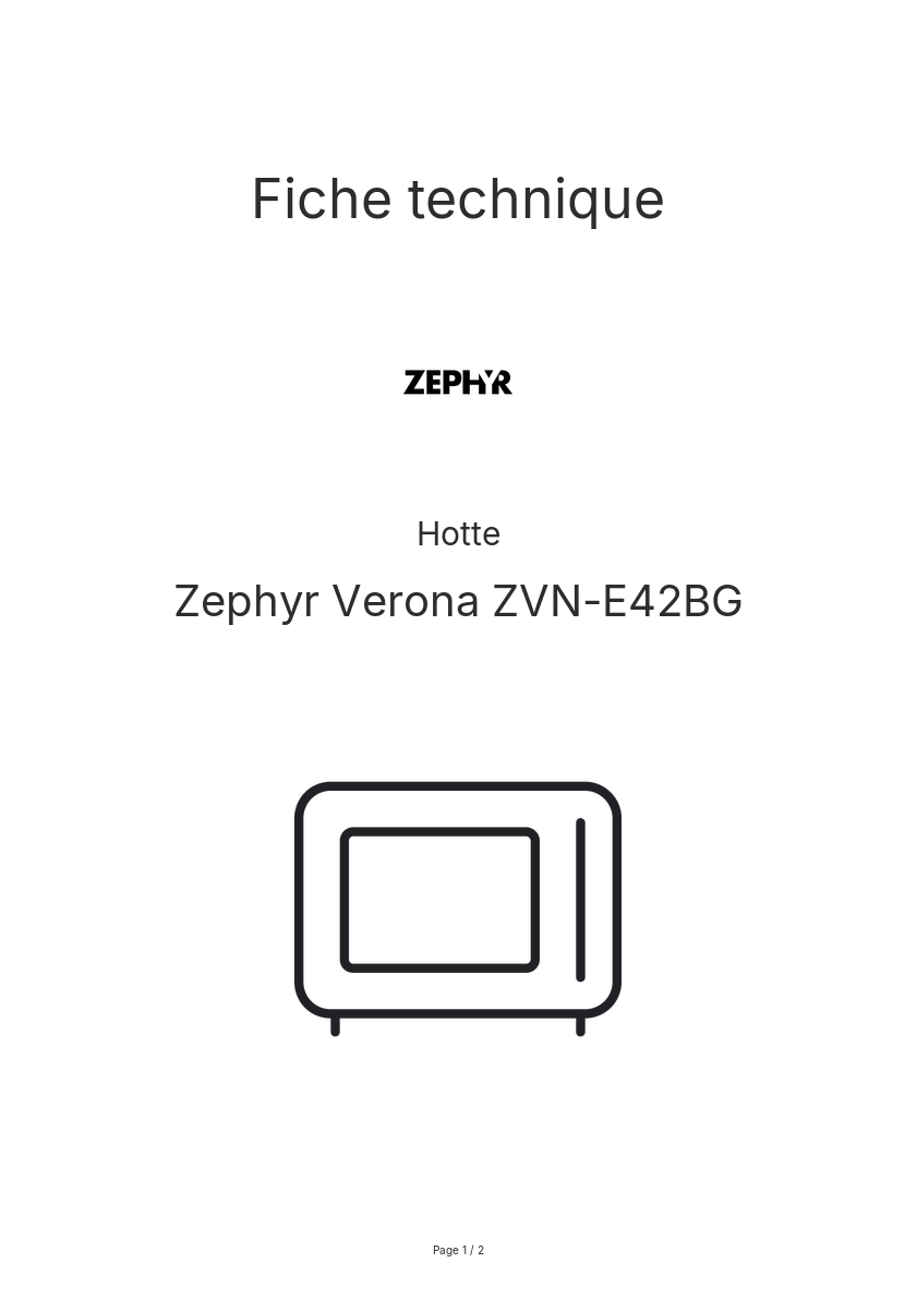 Page n°1 - Fiche technique Zephyr Verona ZVN-E42BG