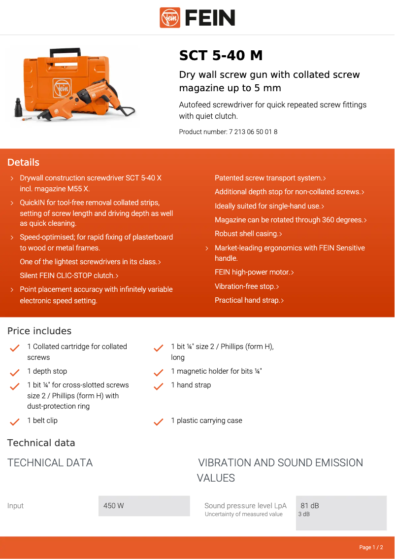 Page n°1 - Fiche technique Fein SCT 5-40 M