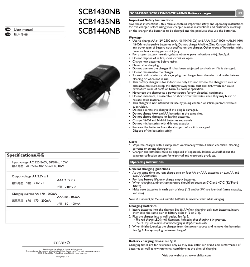Page n°1 - Manuel utilisateur Philips SCB1435NB
