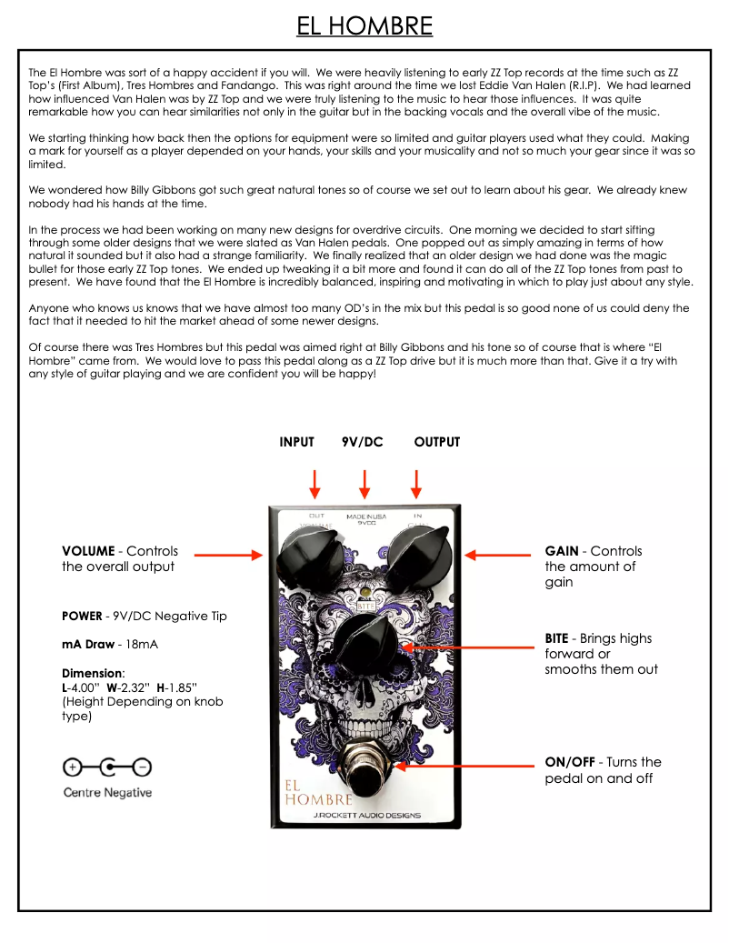 Page n°1 - Manuel utilisateur J. Rockett Audio Designs El Hombre