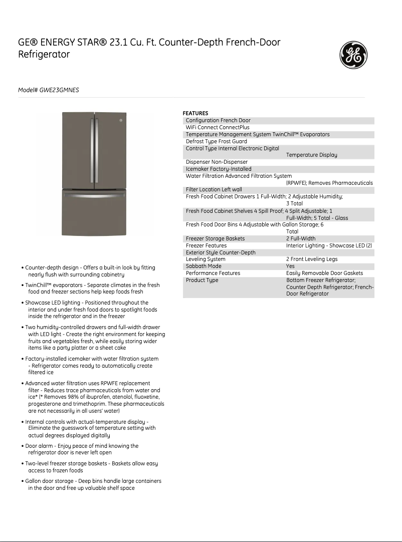 Image de la première page du manuel de l'appareil GWE23GMNES