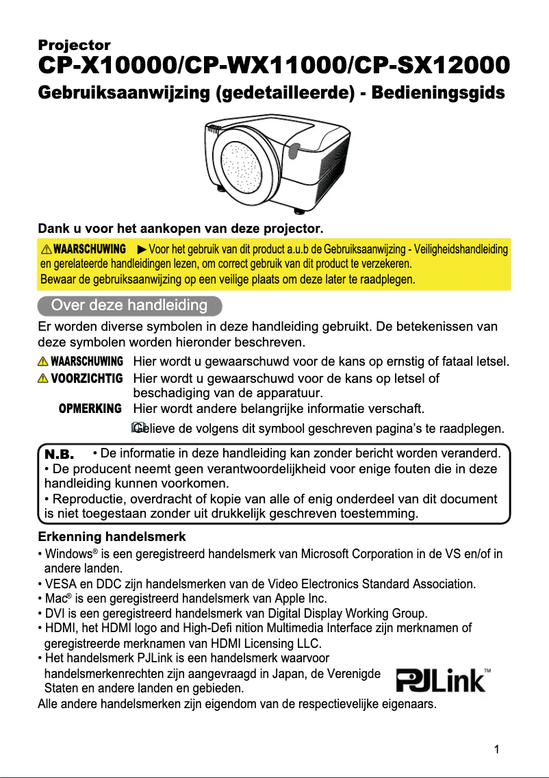 Page n°1 - Manuel utilisateur Hitachi CP-WX11000W