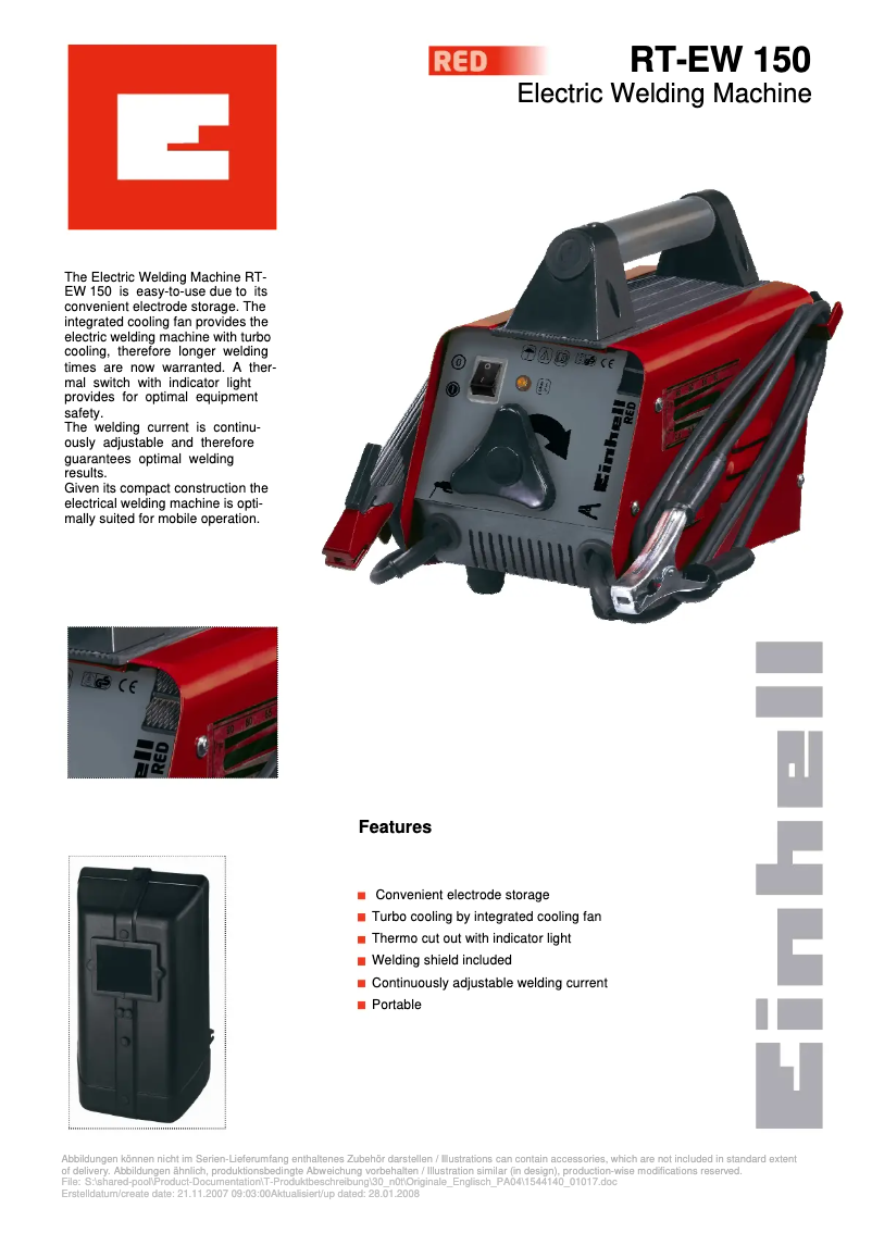 Page 1 de la notice Manuel utilisateur Einhell RT-EW 150