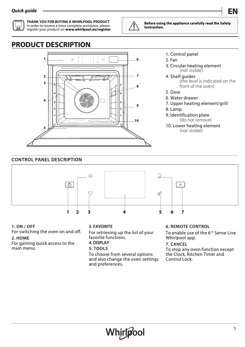 Page 1 de la notice Manuel d'utilisation et d'entretien Whirlpool W9I 4S2 OP2 H