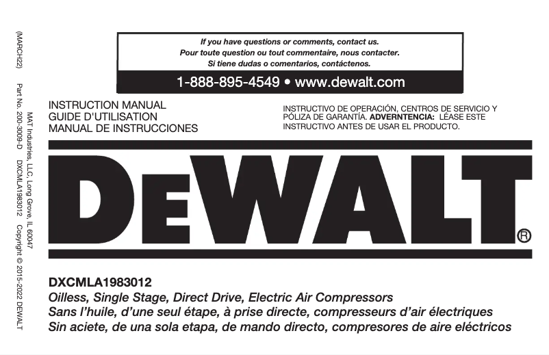 Page 1 de la notice Manuel utilisateur DeWalt DXCMLA1983012