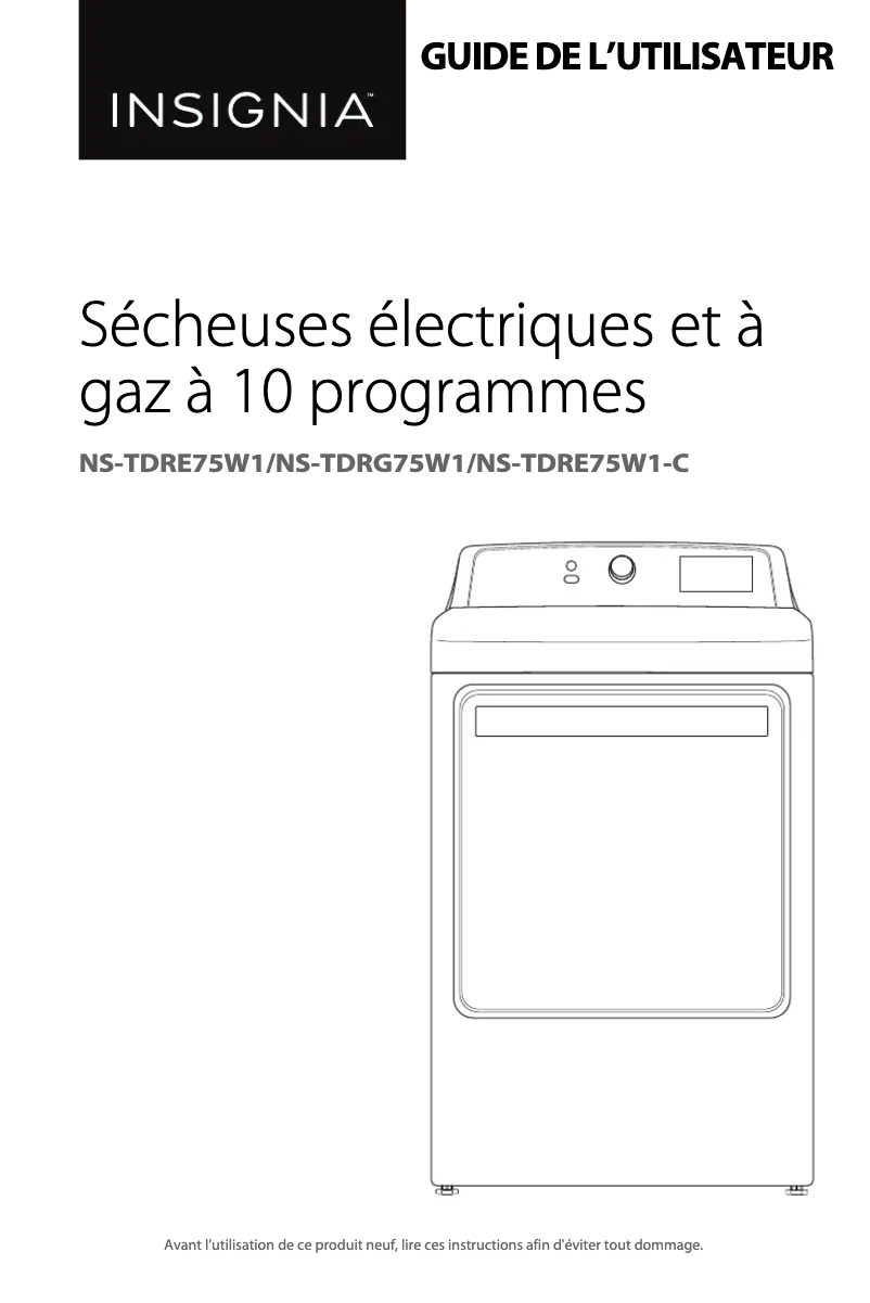 Image de la première page du manuel de l'appareil NS-TDRE75W1