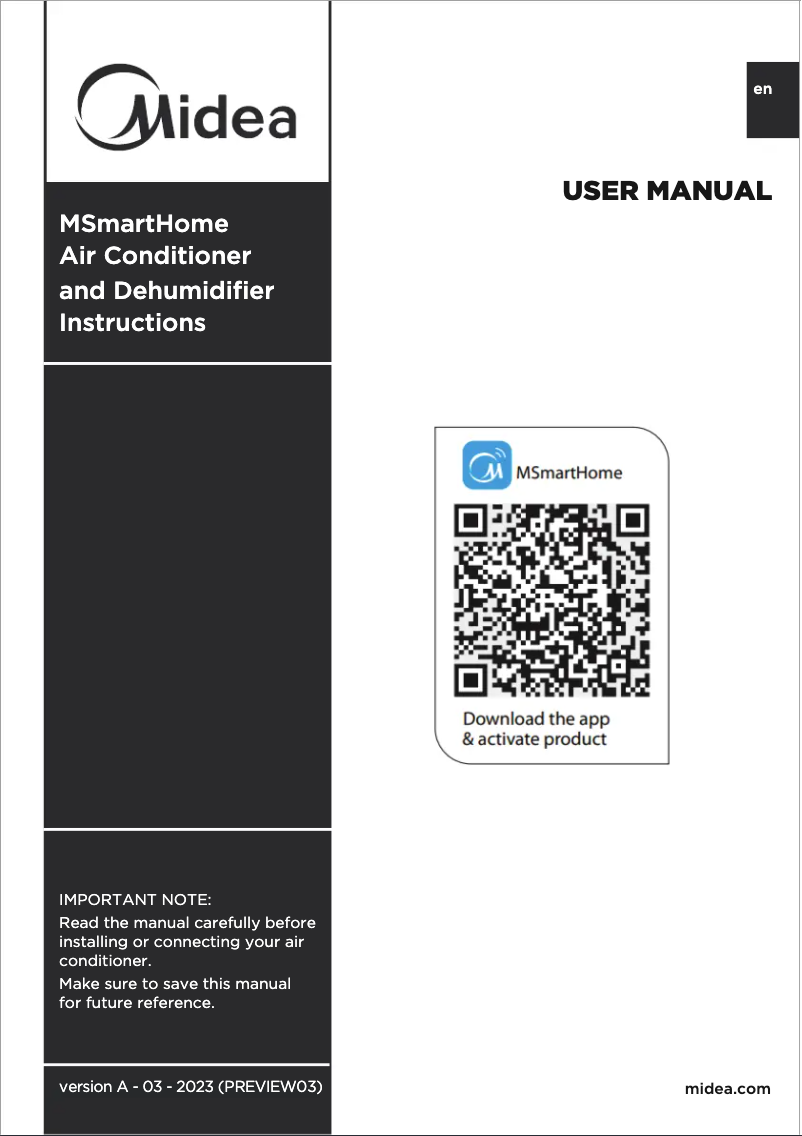 Page 1 de la notice Manuel utilisateur Midea MAW08R1BWT