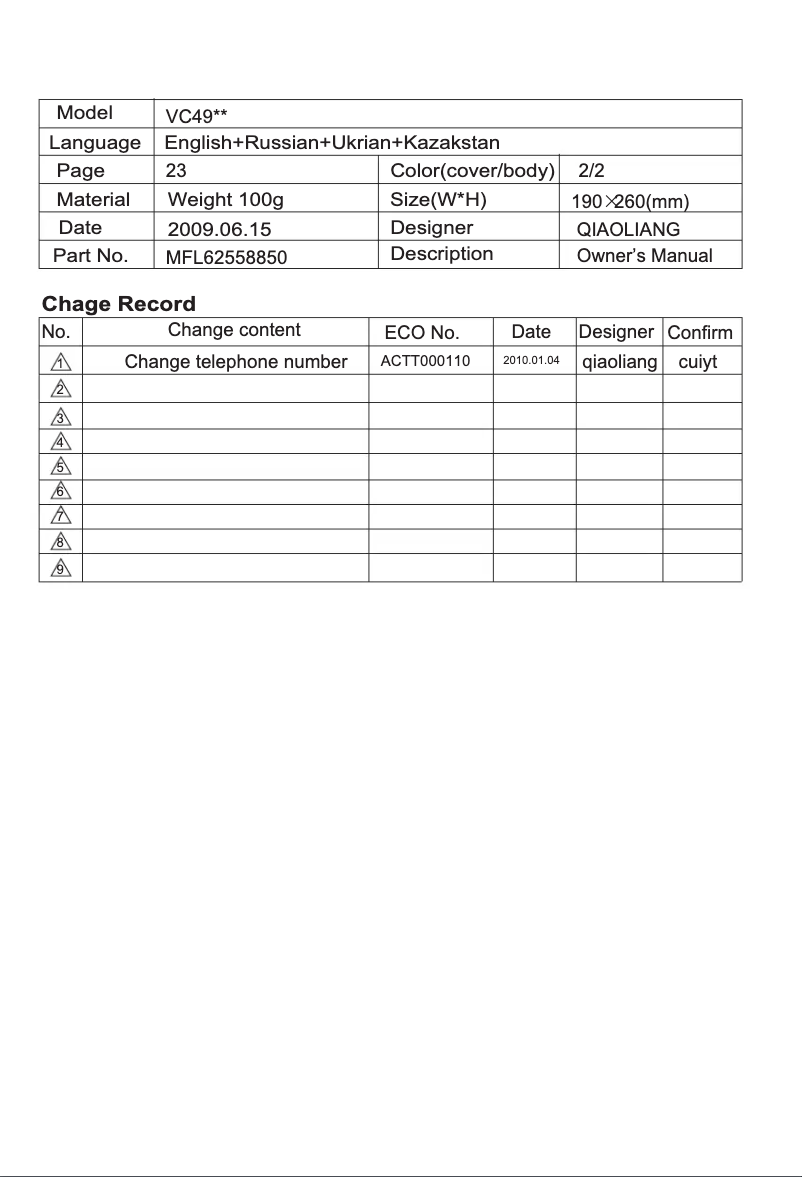 Page 1 de la notice Manuel utilisateur LG VK70285HU