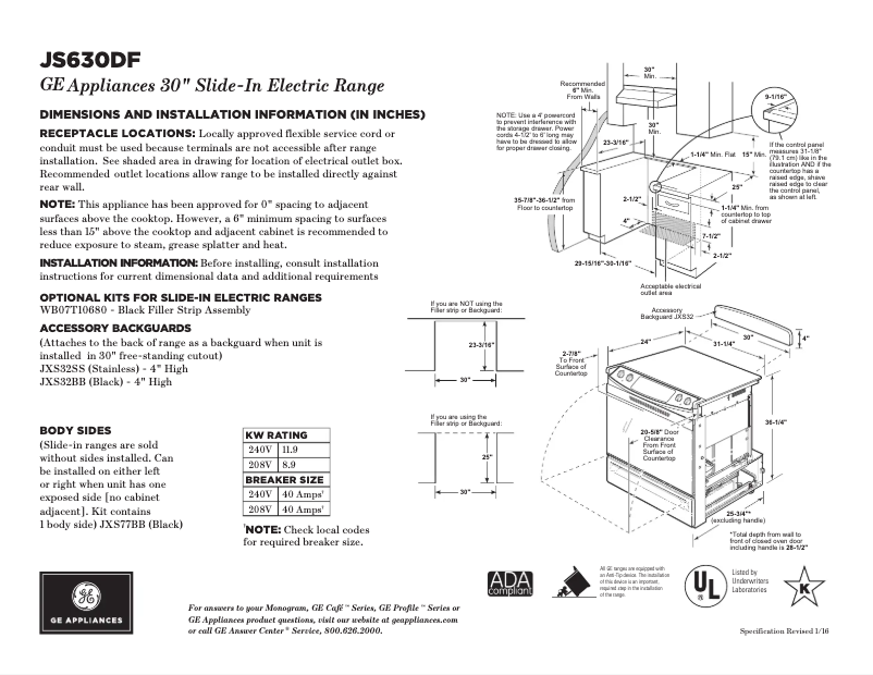 Page n°1 - Fiche technique GE JS630DFCC