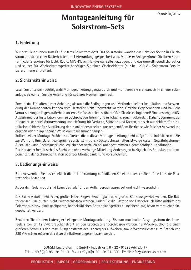 Page 1 de la notice Manuel utilisateur Sunset 2020Gridbox basic