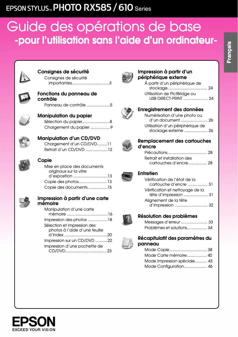 Image de la première page du manuel de l'appareil Stylus Photo RX585