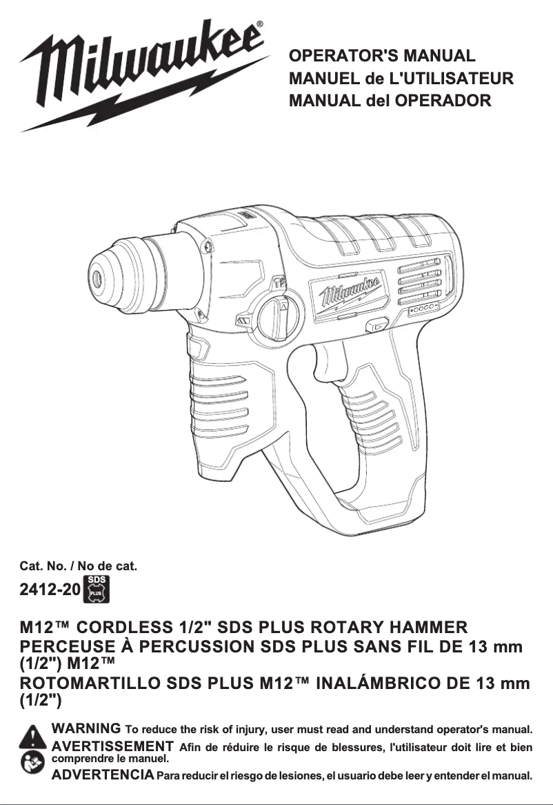 Page 1 de la notice Manuel utilisateur Milwaukee 2412-20