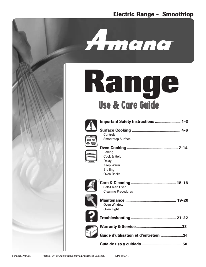 First page image of the manual for Amana AER5710B