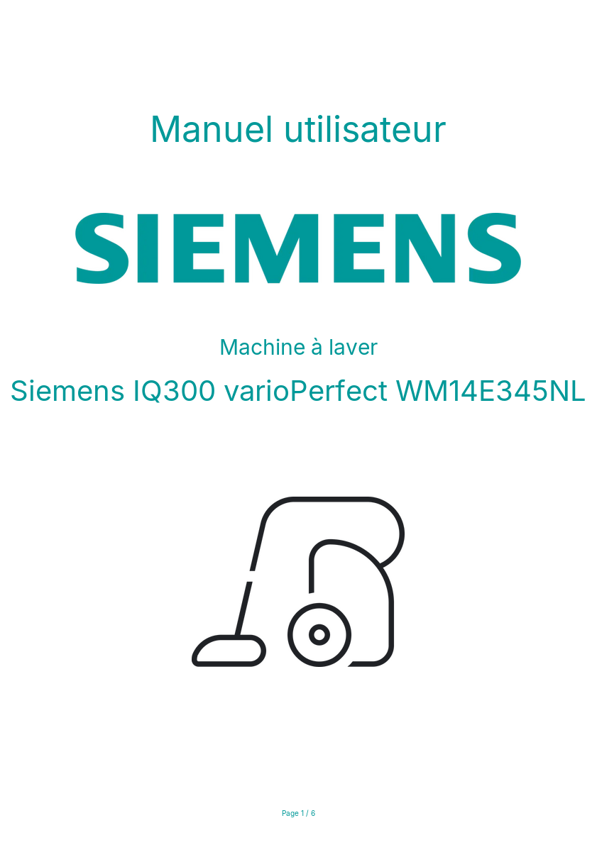 Image de la première page du manuel de l'appareil IQ300 varioPerfect WM14E345NL