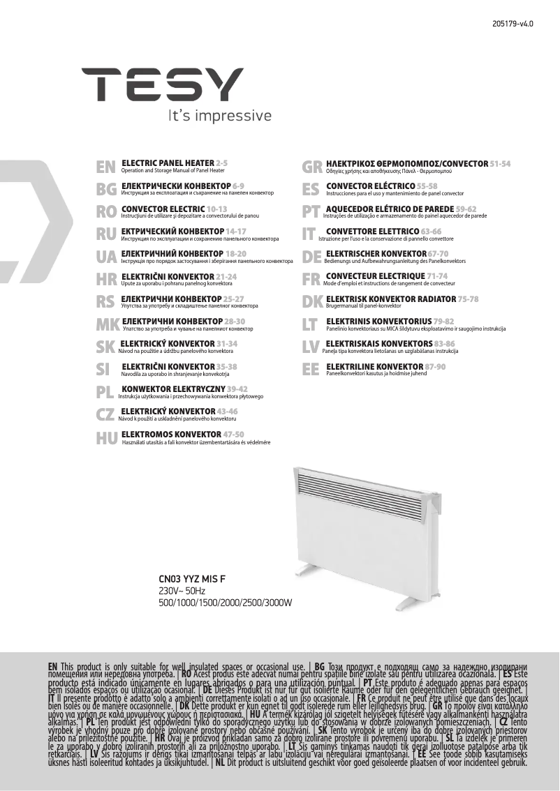 Page 1 de la notice Manuel utilisateur Tesy CN03 250 MIS F