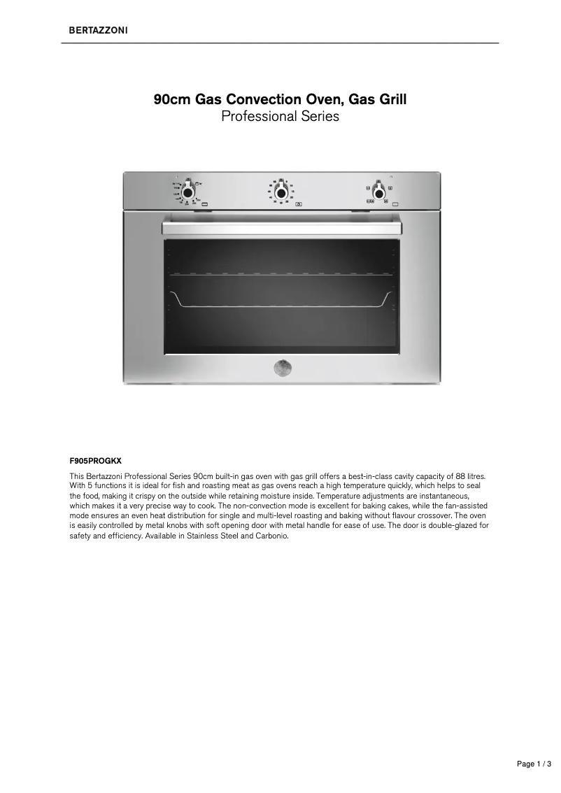 Page 1 de la notice Fiche technique Bertazzoni F905PROGKX