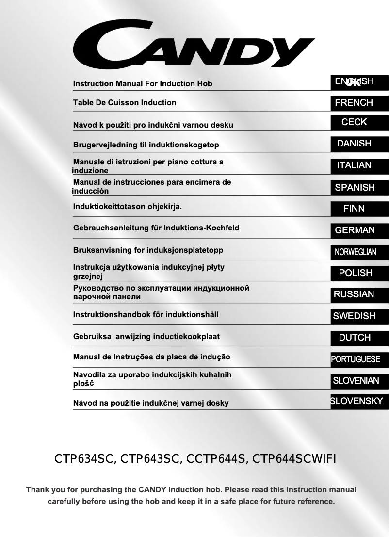 Page n°1 - Manuel utilisateur Candy CTP643SC